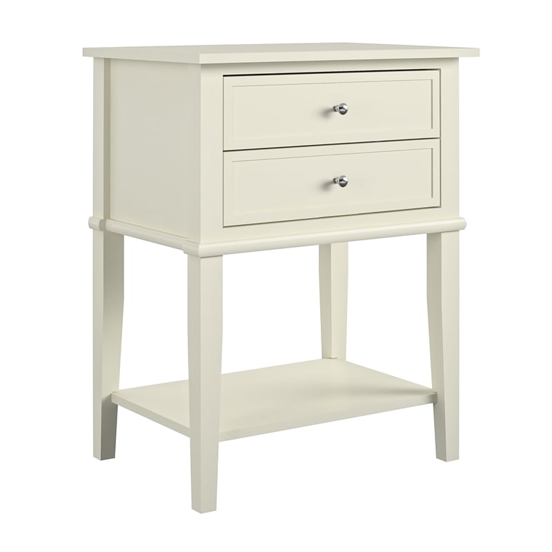 Pemberly Row Contemporary Wood Veneer 2 Drawer Accent Table in White
