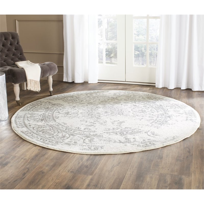 Pemberly Row Contemporary 10' Round Ivory Fabric Power Loomed Rug