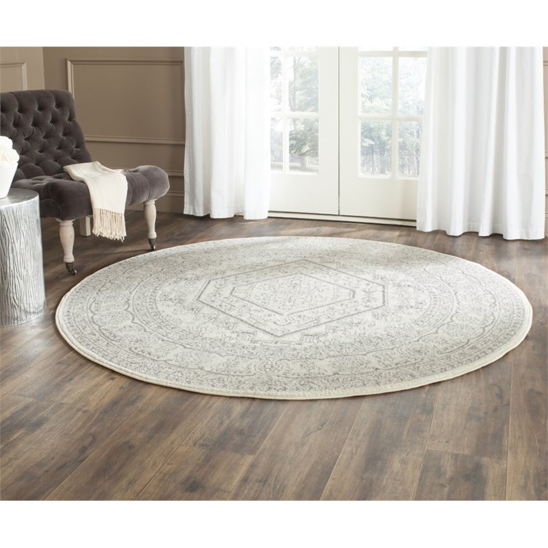 Pemberly Row Contemporary 10' Round Ivory Fabric Power Loomed Rug