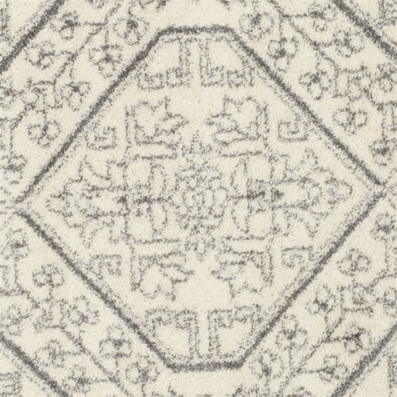 Pemberly Row Contemporary 10' Round Ivory Fabric Power Loomed Rug