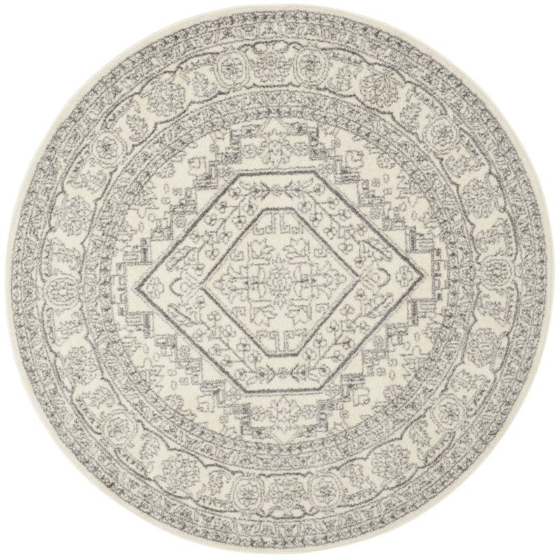 Pemberly Row Contemporary 10' Round Ivory Fabric Power Loomed Rug