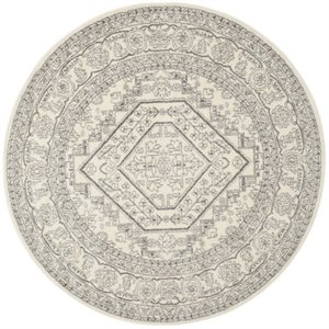 Pemberly Row Contemporary 10' Round Ivory Fabric Power Loomed Rug