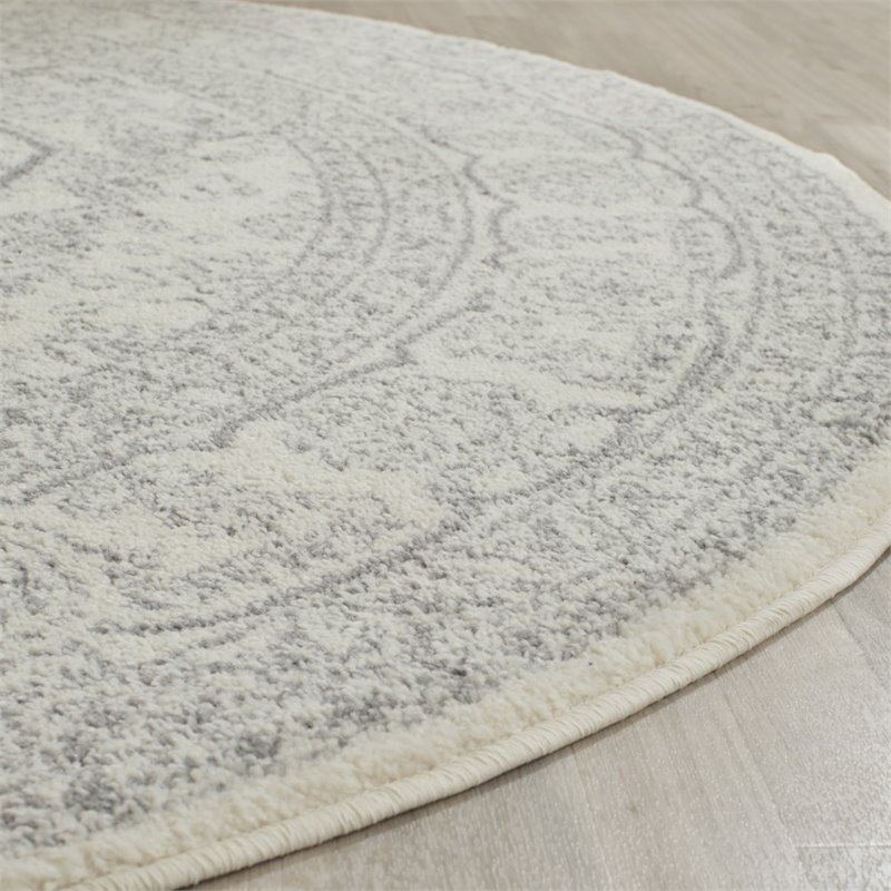 Pemberly Row Contemporary 4' Round Ivory Fabric Power Loomed Rug