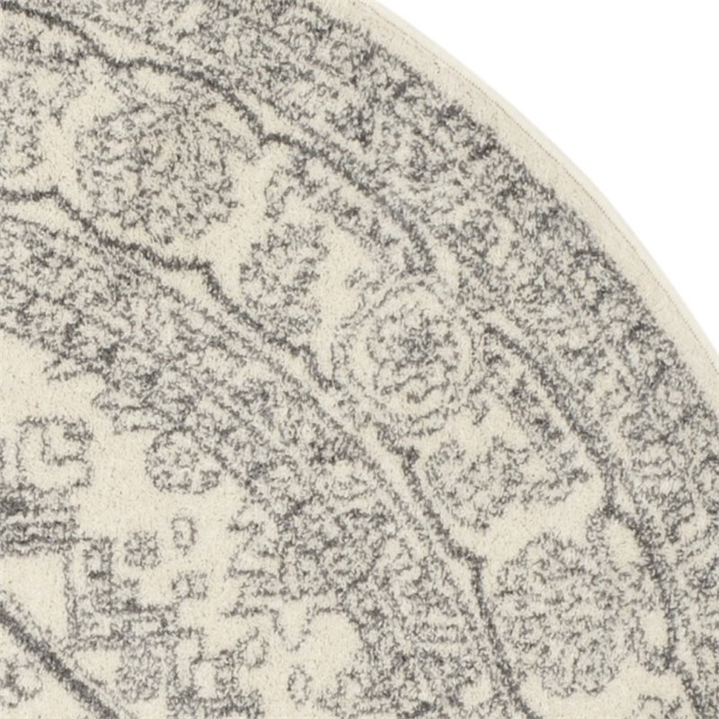 Pemberly Row Contemporary 4' Round Ivory Fabric Power Loomed Rug