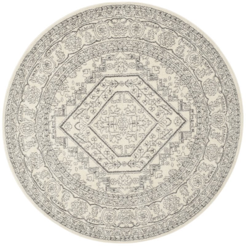 Pemberly Row Contemporary 4' Round Ivory Fabric Power Loomed Rug