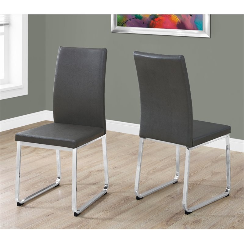 Pemberly Row Dining Chair Set Of 2 Side Kitchen Dining Room Pu Leather Look Grey