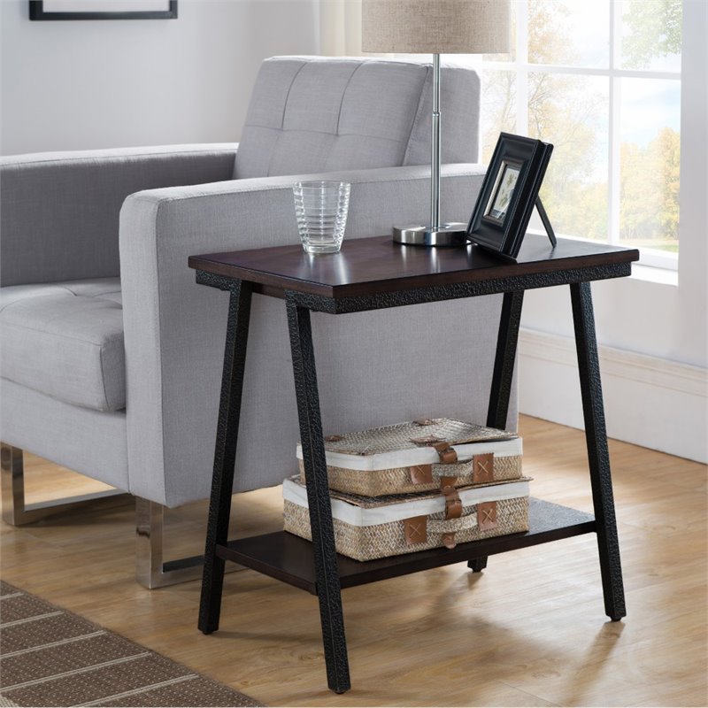 Pemberly Row Wood End Table in Walnut and Foundry Bronze Brown