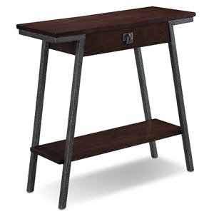 Pemberly Row Single Drawer Wood Console Table in Walnut and Foundry Bronze