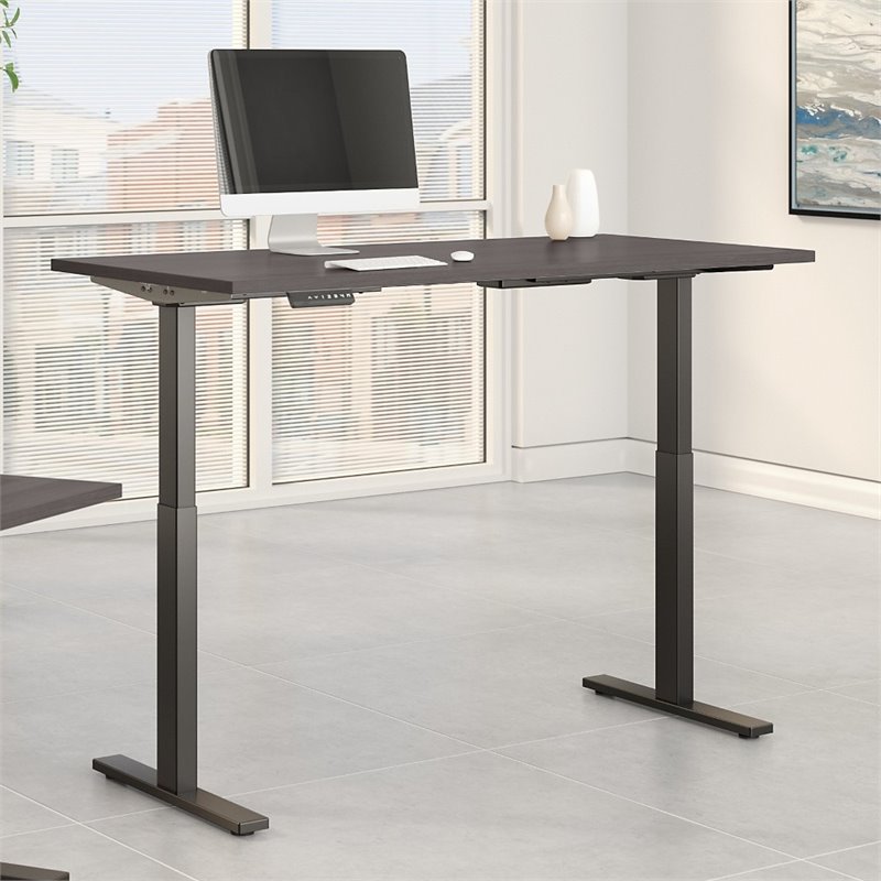 Pemberly Row 60W x 30D Adjustable Desk in Storm Gray - Engineered Wood