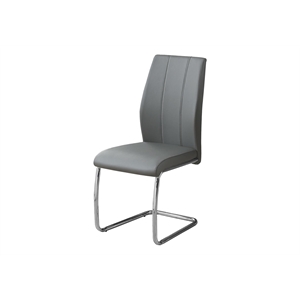 Pemberly Row Set of 2 Gray Chrome Upholstered Faux Leather Kitchen Dining Chairs