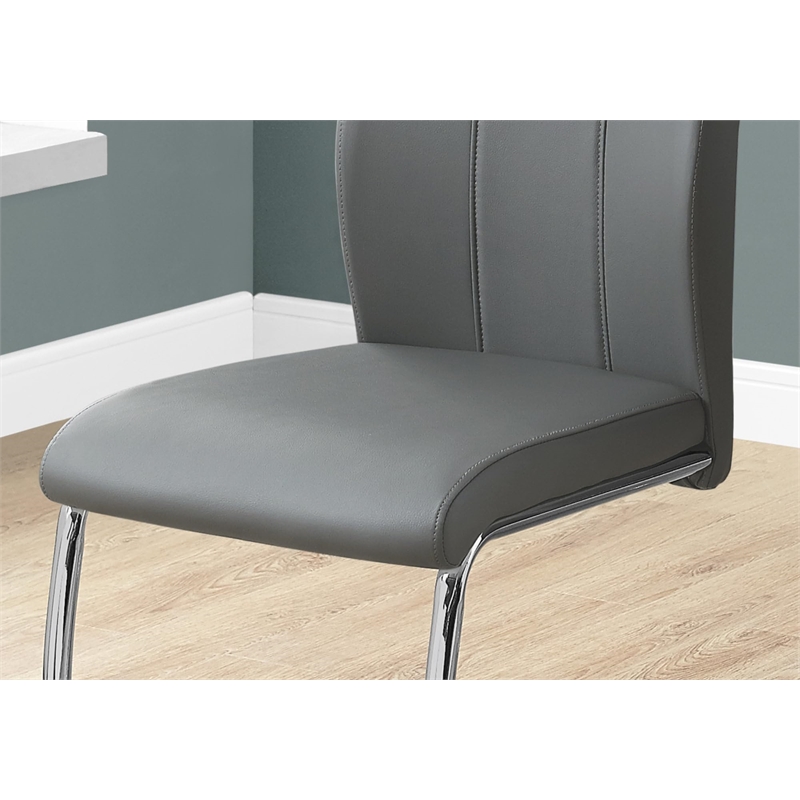Pemberly Row Set of 2 Gray Chrome Upholstered Faux Leather Kitchen Dining Chairs