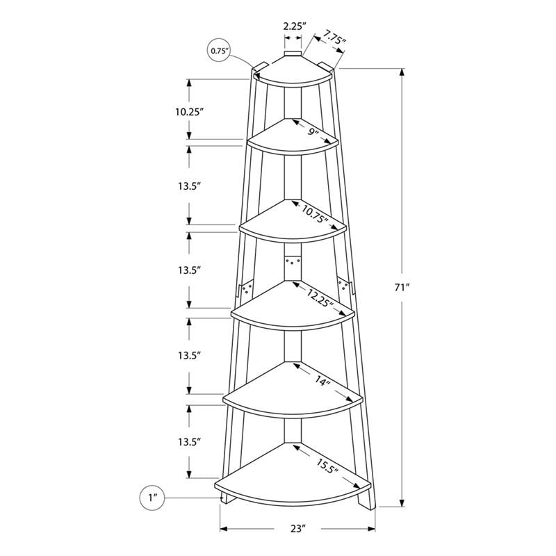 Pemberly Row Bookshelf Etagere Corner 5 Tier 72