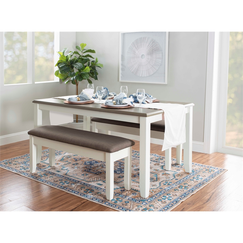Pemberly Row 2 Tone Wood Dining Table in Rustic Taupe and Vanilla White