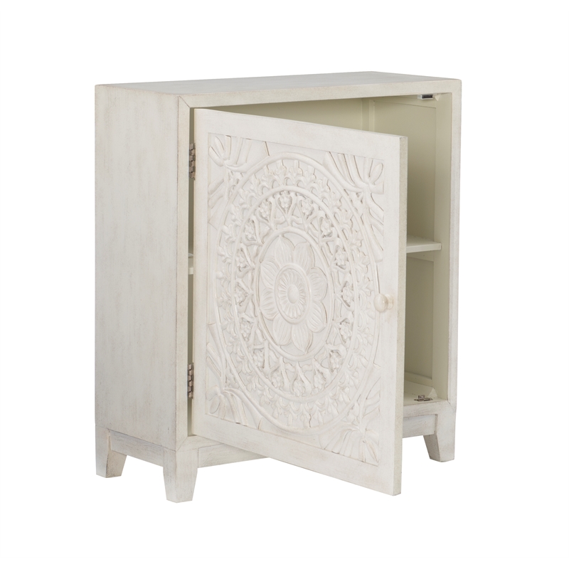 Pemberly Row Storage Accent Cabinet in Smokey Off White Distressed Wood