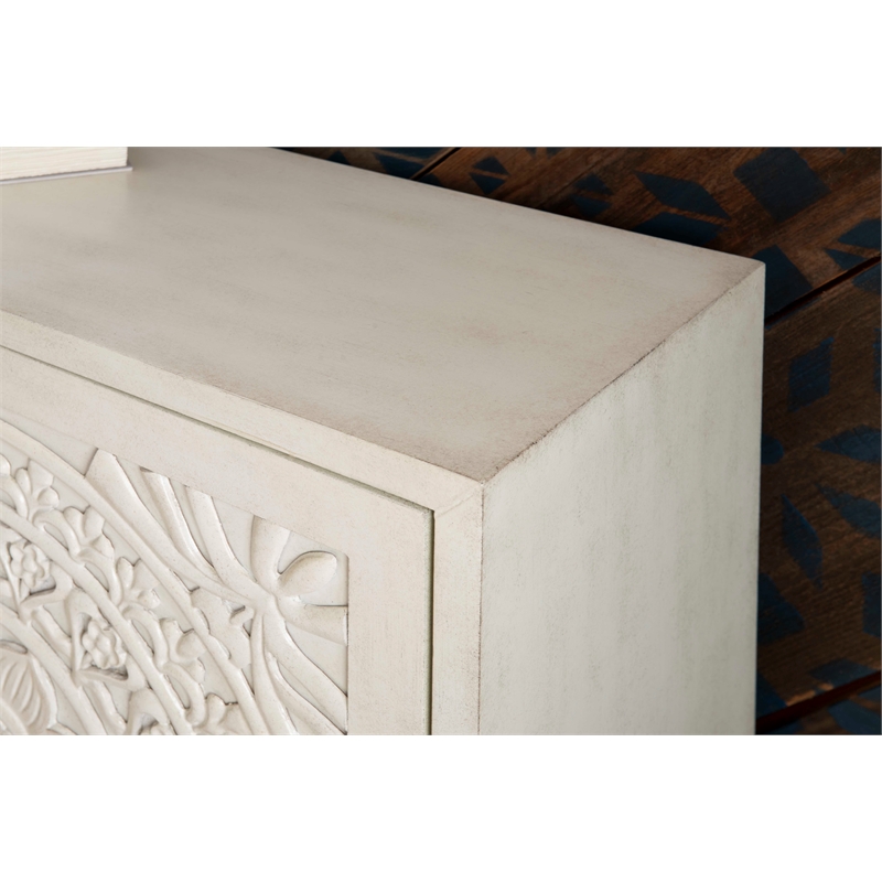 Pemberly Row Storage Accent Cabinet in Smokey Off White Distressed Wood