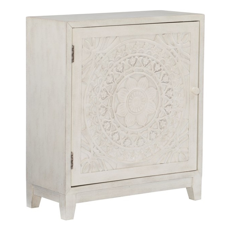 Pemberly Row Storage Accent Cabinet in Smokey Off White Distressed Wood