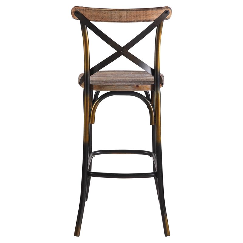 Pemberly Row Armless Bar Stool with Wood Seat in Antique Copper and Antique Oak