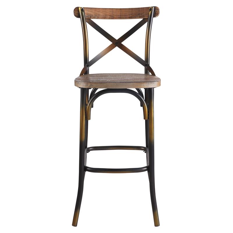 Pemberly Row Armless Bar Stool with Wood Seat in Antique Copper and Antique Oak