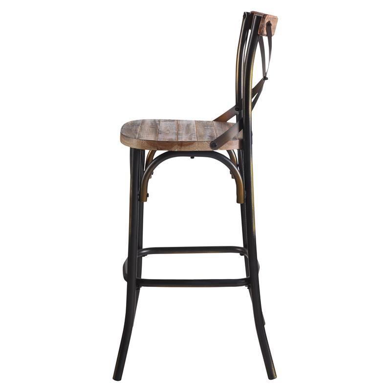 Pemberly Row Armless Bar Stool with Wood Seat in Antique Copper and Antique Oak