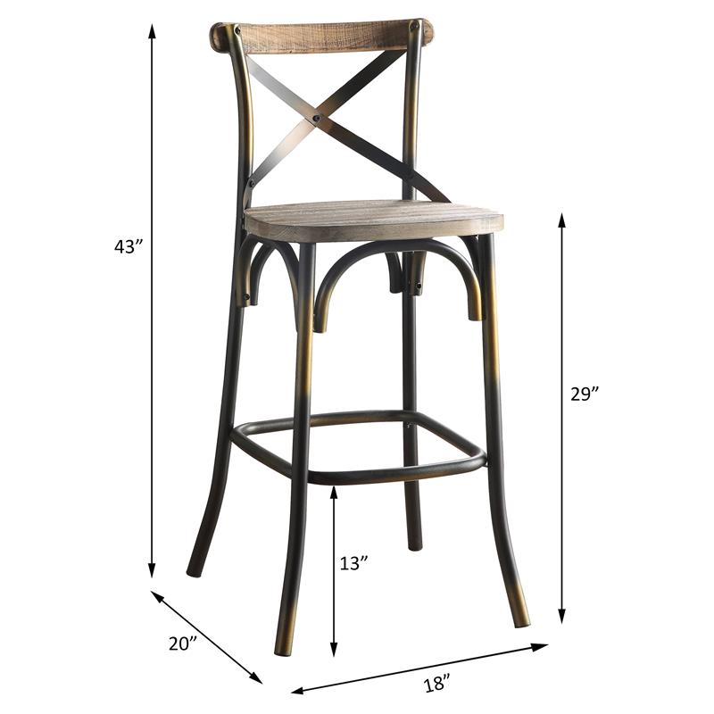 Pemberly Row Armless Bar Stool with Wood Seat in Antique Copper and Antique Oak