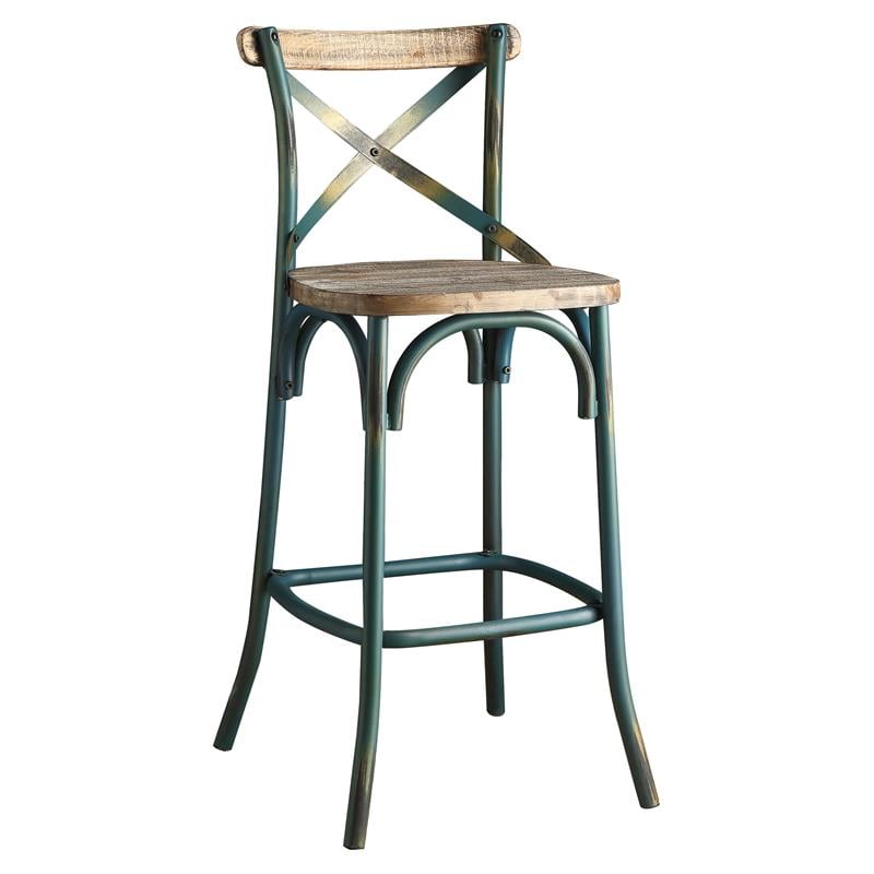 Pemberly Row Bar Stool with Wood Seat in Antique Turquoise and Antique Oak
