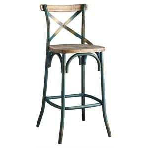 Pemberly Row Bar Stool with Wood Seat in Antique Turquoise and Antique Oak