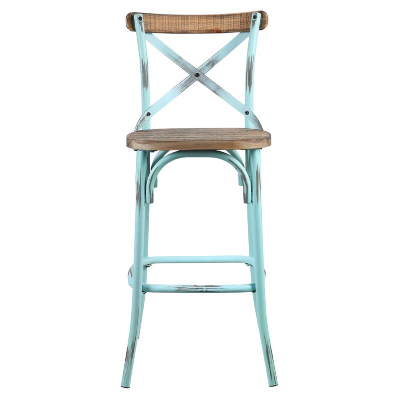 Pemberly Row Bar Stool with Wood Seat in Antique Turquoise and Antique Oak