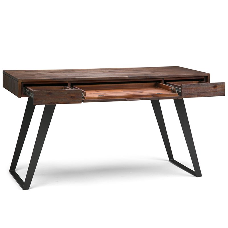 Pemberly Row Solid Acacia Wood Desk in Distressed Charcoal Brown