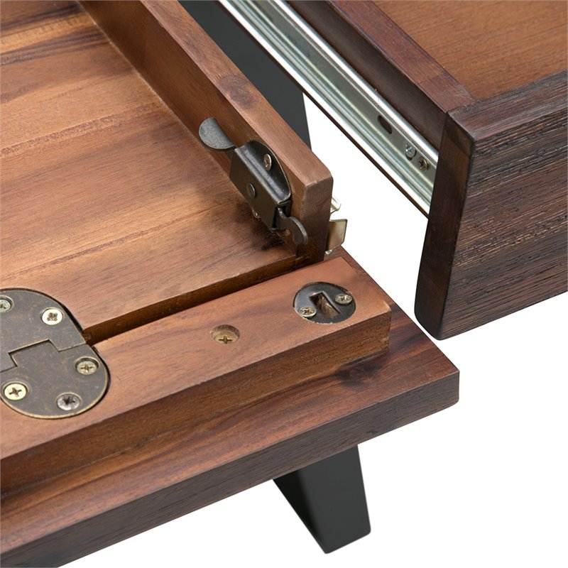 Pemberly Row Solid Acacia Wood Desk in Distressed Charcoal Brown