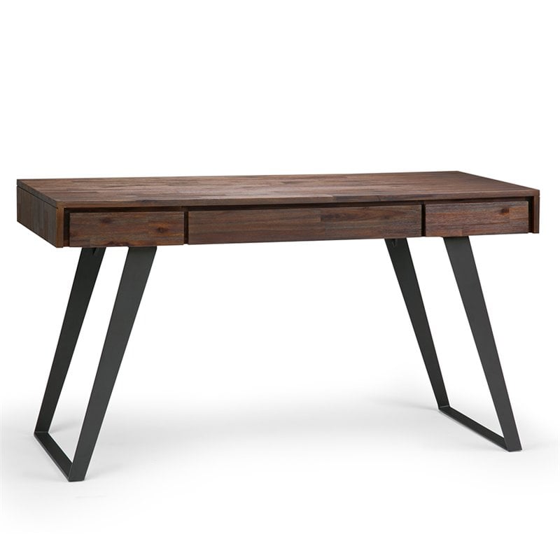 Pemberly Row Solid Acacia Wood Desk in Distressed Charcoal Brown