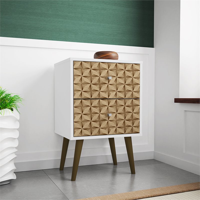 Pemberly Row Modern 2-Drawer Wood Nightstand in White & 3D Prints