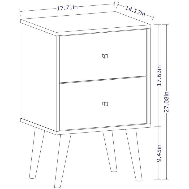 Pemberly Row Modern 2-Drawer Wood Nightstand in White & 3D Prints