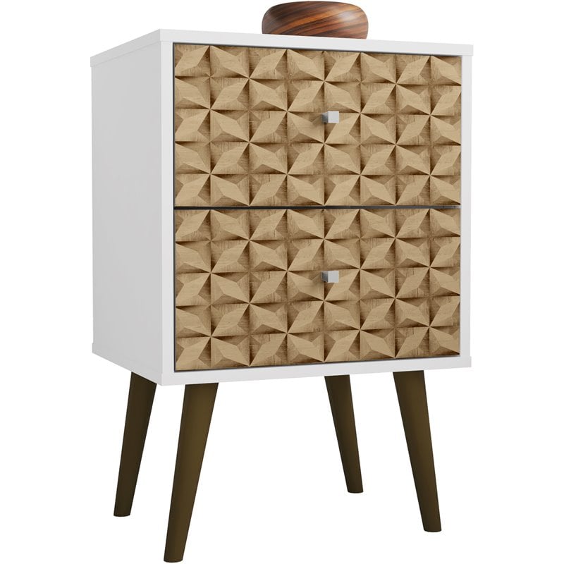 Pemberly Row Modern 2-Drawer Wood Nightstand in White & 3D Prints