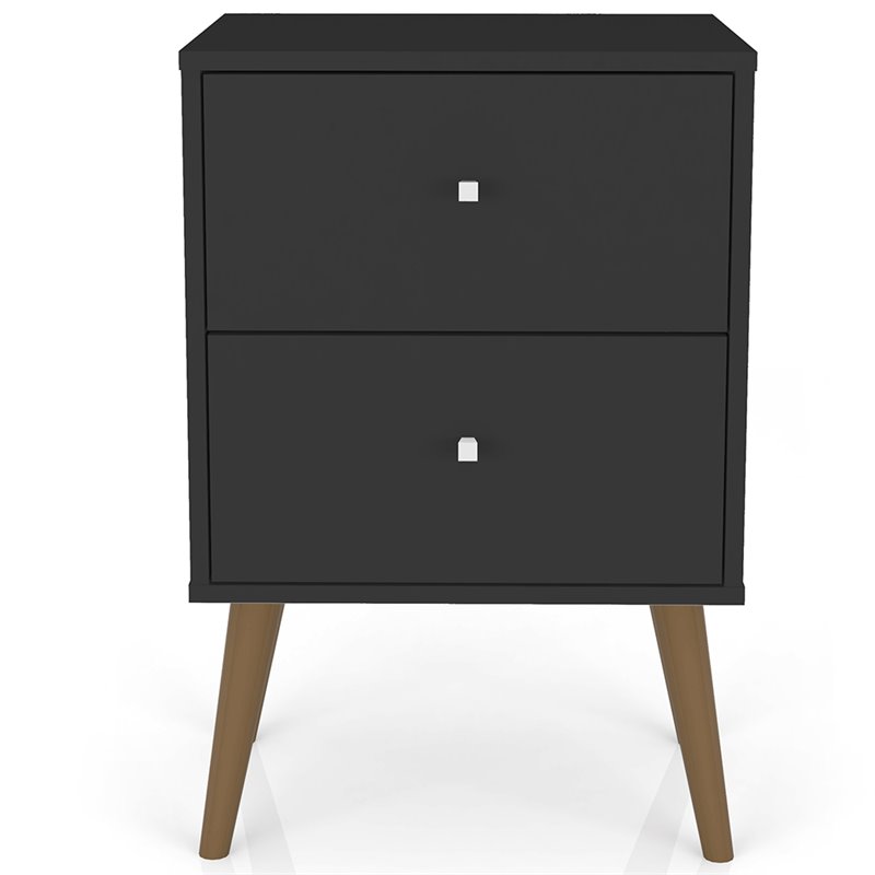 Pemberly Row Contemporary 2-Drawer Wood Nightstand 2.0 in Black