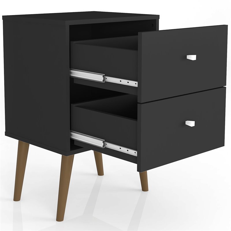 Pemberly Row Contemporary 2-Drawer Wood Nightstand 2.0 in Black