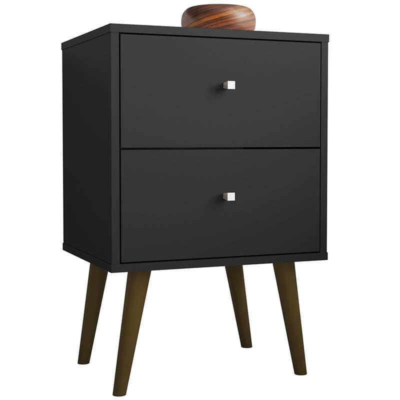 Pemberly Row Contemporary 2-Drawer Wood Nightstand 2.0 in Black