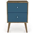 Pemberly Row 2-Drawer Wood Nightstand 2.0 in Aqua / Rustic Brown