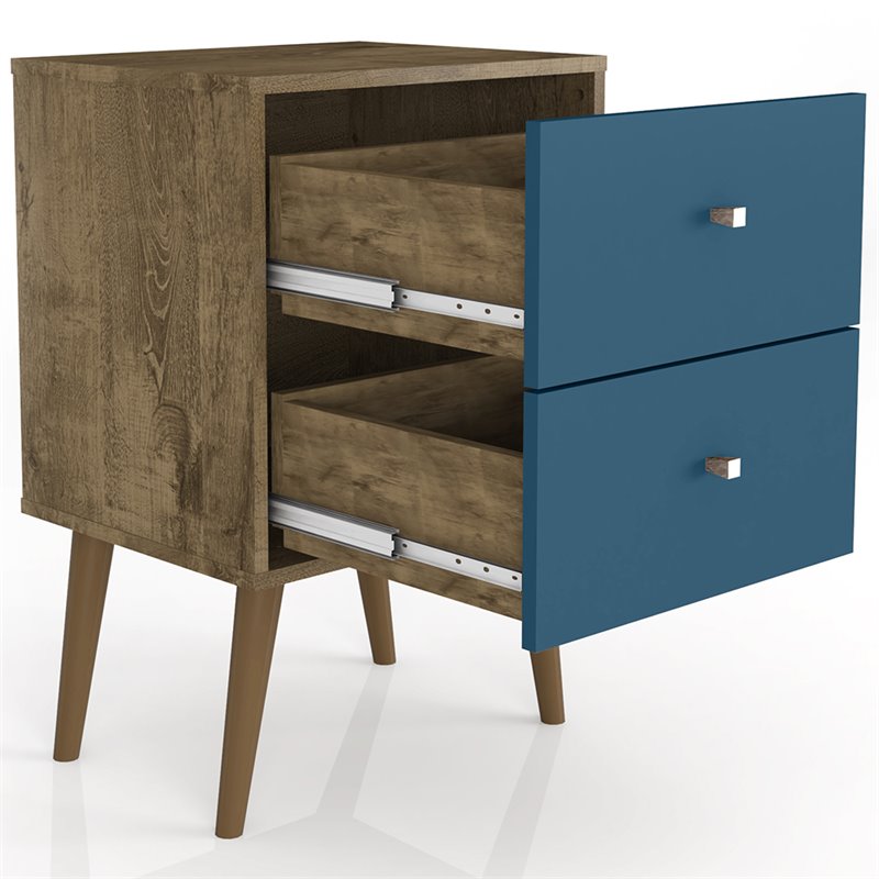 Pemberly Row 2-Drawer Wood Nightstand 2.0 in Aqua / Rustic Brown