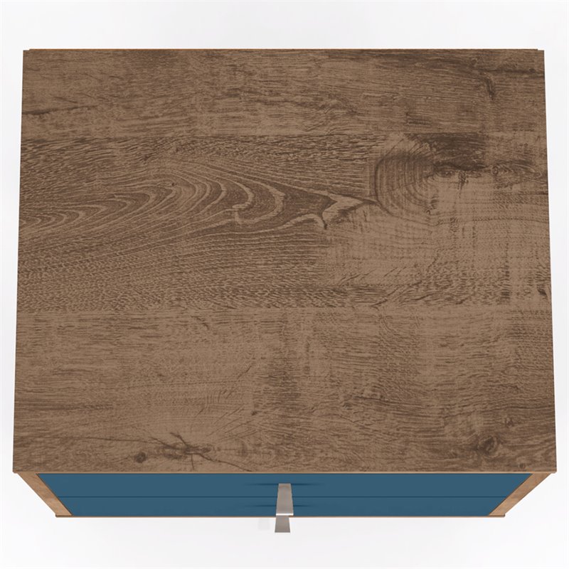 Pemberly Row 2-Drawer Wood Nightstand 2.0 in Aqua / Rustic Brown