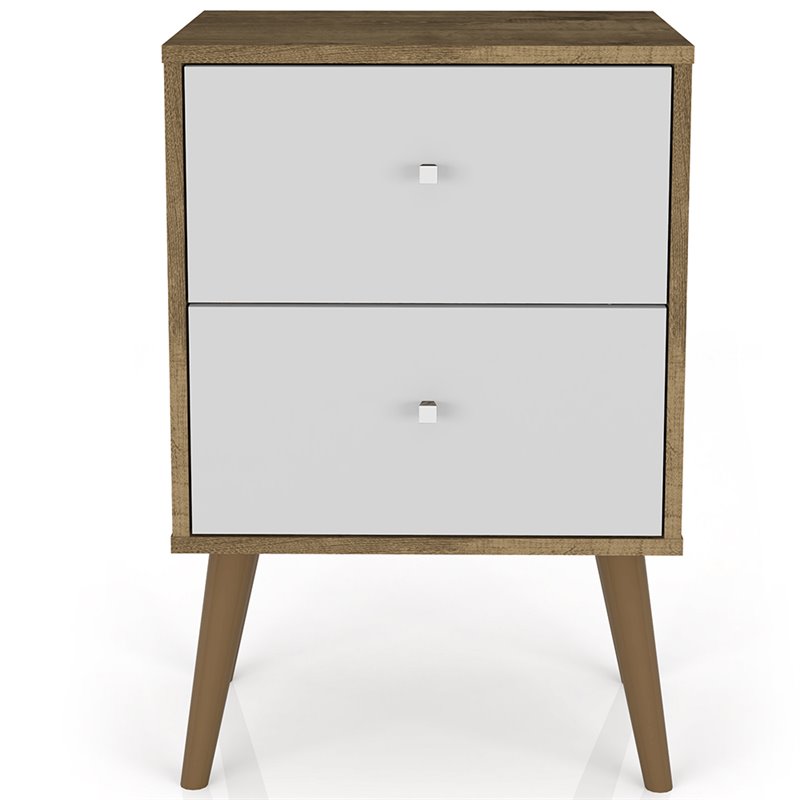 Pemberly Row 2-Drawer Wood Nightstand 2.0 in White / Rustic Brown