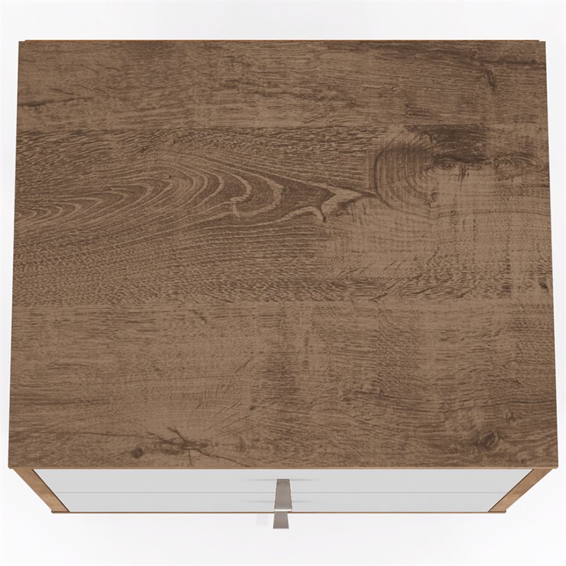 Pemberly Row 2-Drawer Wood Nightstand 2.0 in White / Rustic Brown