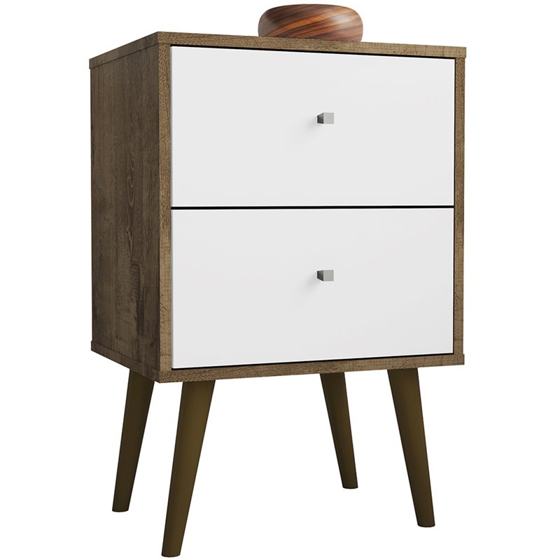 Pemberly Row 2-Drawer Wood Nightstand 2.0 in White / Rustic Brown
