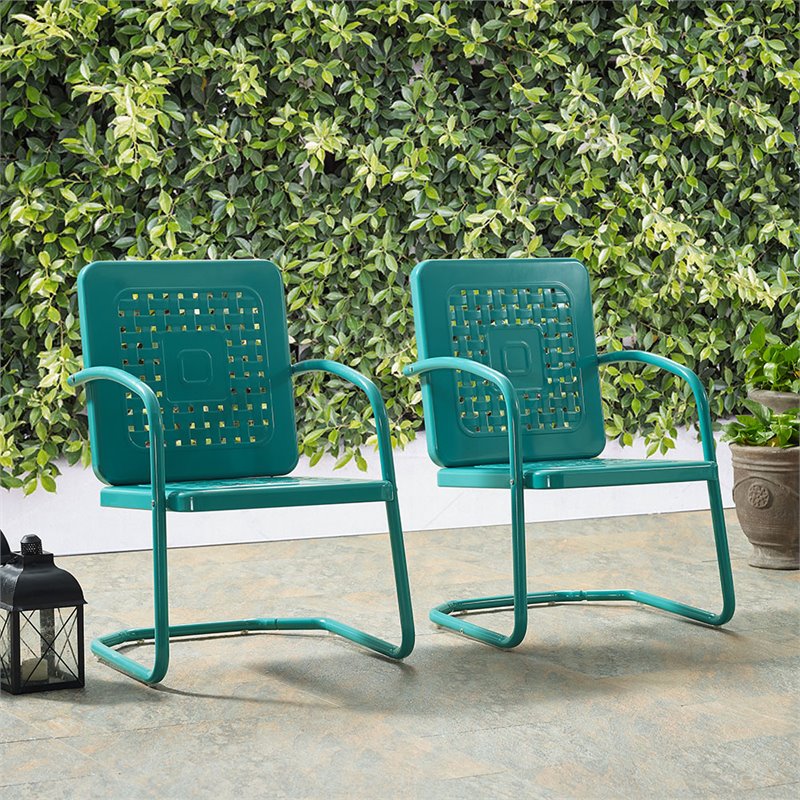 Pemberly Row Modern Metal Patio Chair in Turquoise (Set of 2)