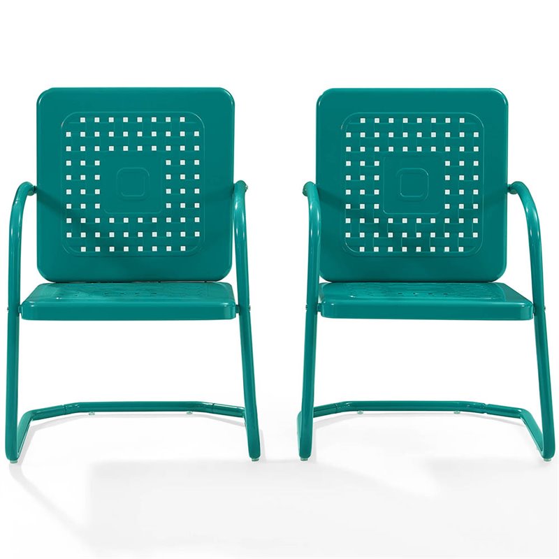 Pemberly Row Modern Metal Patio Chair in Turquoise (Set of 2)