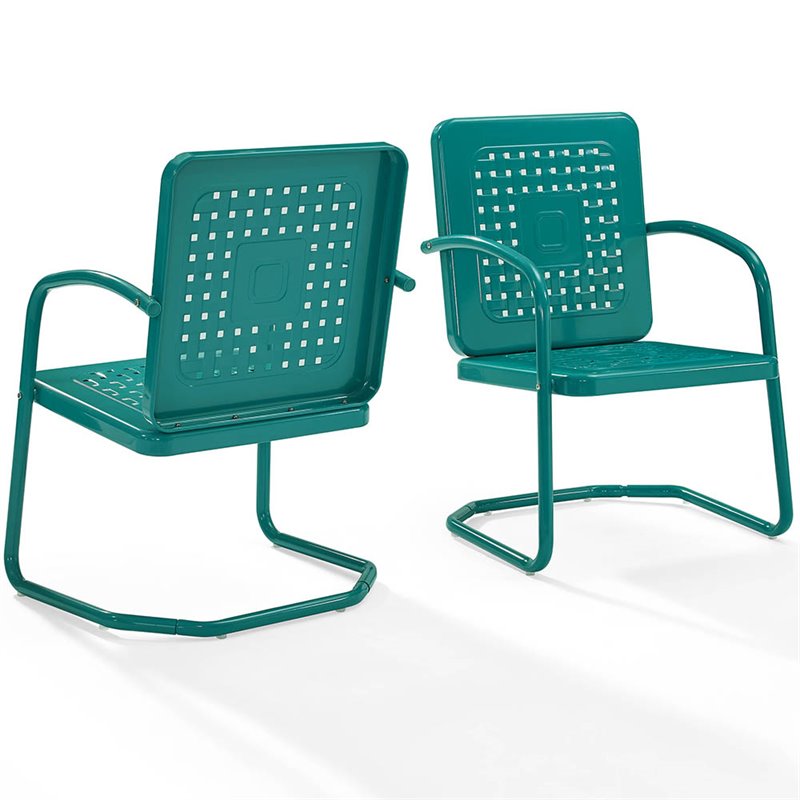 Pemberly Row Modern Metal Patio Chair in Turquoise (Set of 2)