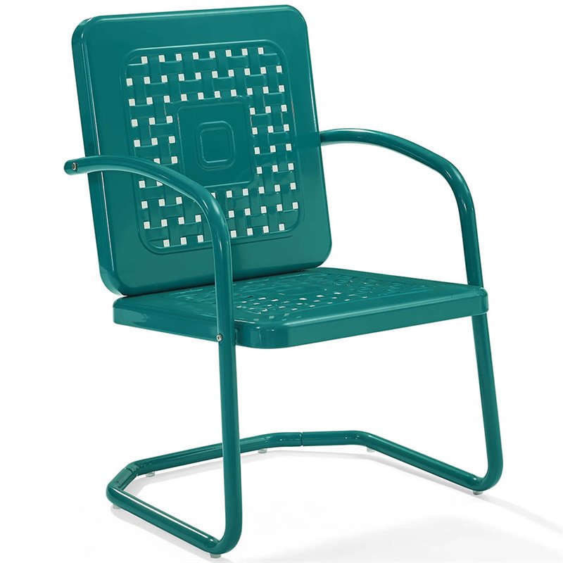 Pemberly Row Modern Metal Patio Chair in Turquoise (Set of 2)
