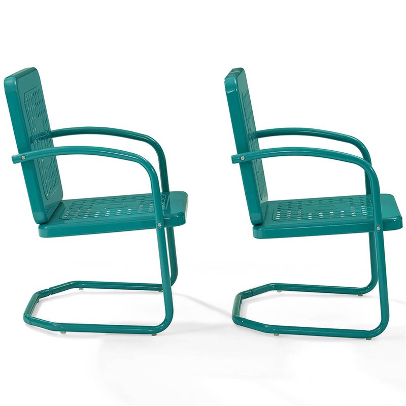 Pemberly Row Modern Metal Patio Chair in Turquoise (Set of 2)