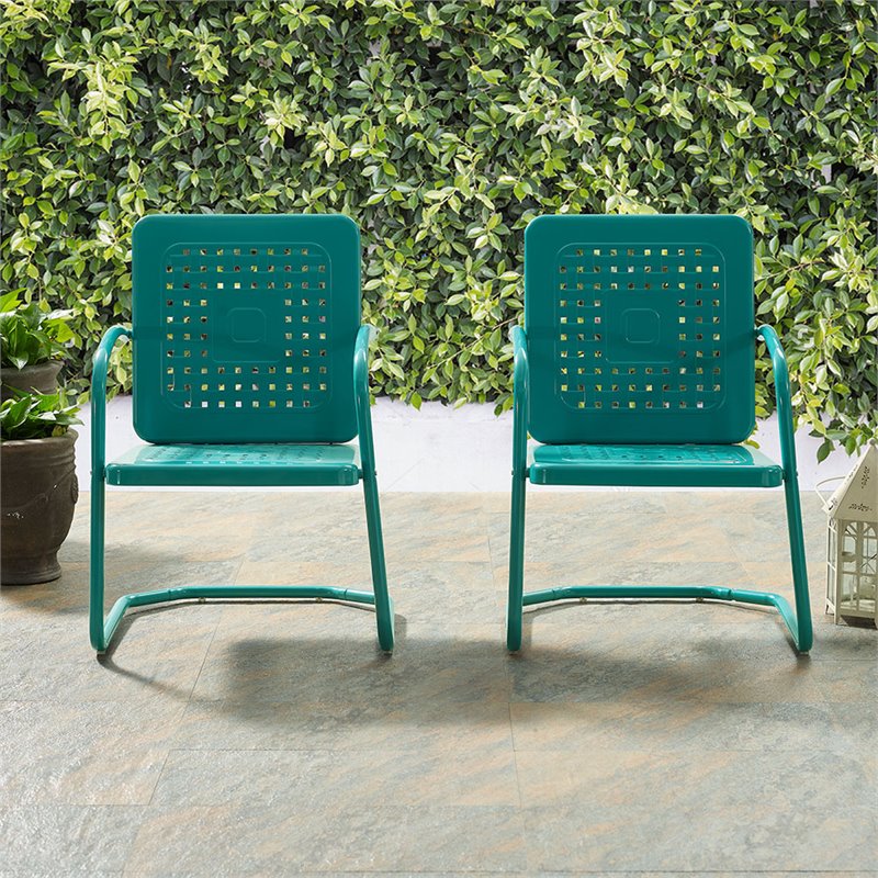 Pemberly Row Modern Metal Patio Chair in Turquoise (Set of 2)