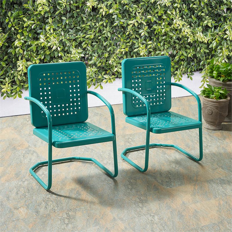 Pemberly Row Modern Metal Patio Chair in Turquoise (Set of 2)