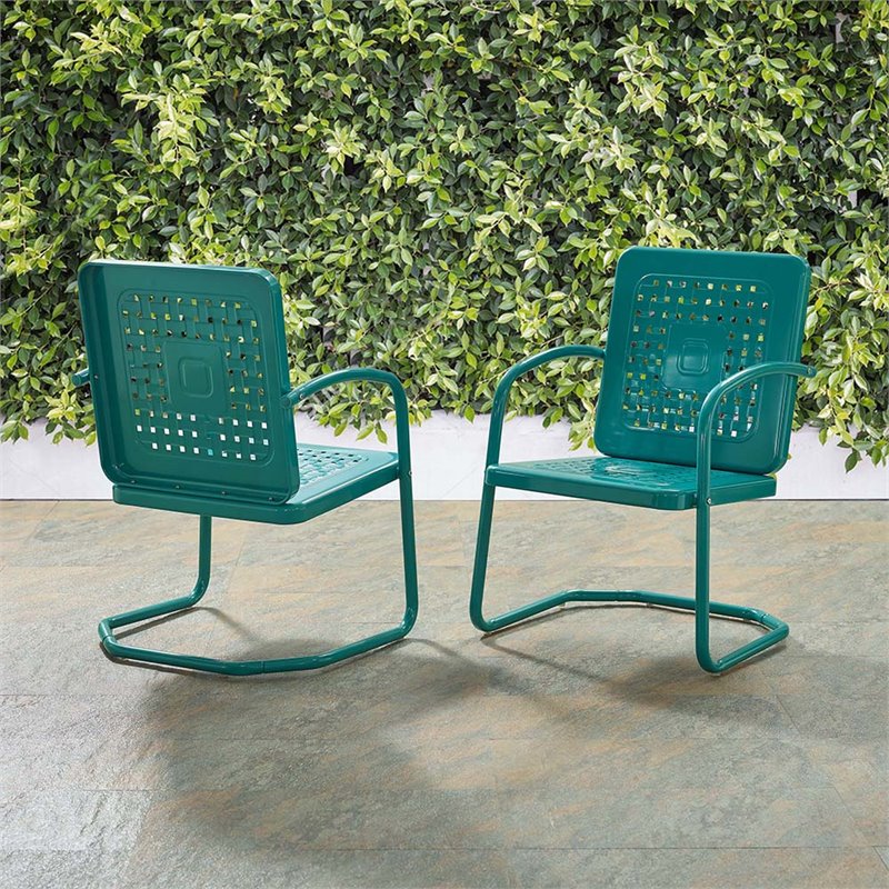Pemberly Row Modern Metal Patio Chair in Turquoise (Set of 2)